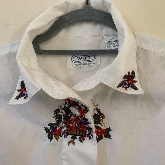 WITT VINTAGE FLORAL EMBROIDERED WOMENS BUTTON DOWN BLOUSE LONG SLEEVE SIZE 8 - Picture 3 of 7